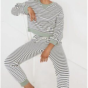 Madewell Velour Sweatsuit in Navy Stripe